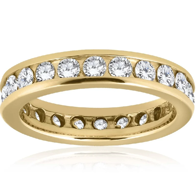 Pompeii3 14k Yellow Gold 2 ct TDW Diamond Channel Set Eternity Band Womens Wedding Ring - White