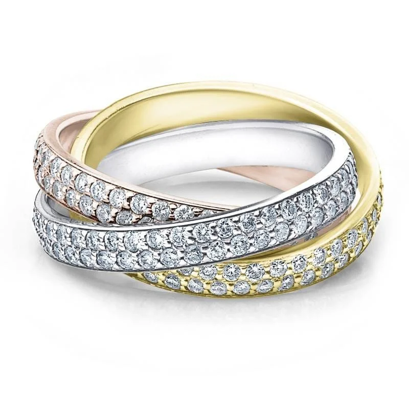 Tri Gold 2 5/8ct Rolling Ring Diamond Eternity Wedding Band Lab Grown