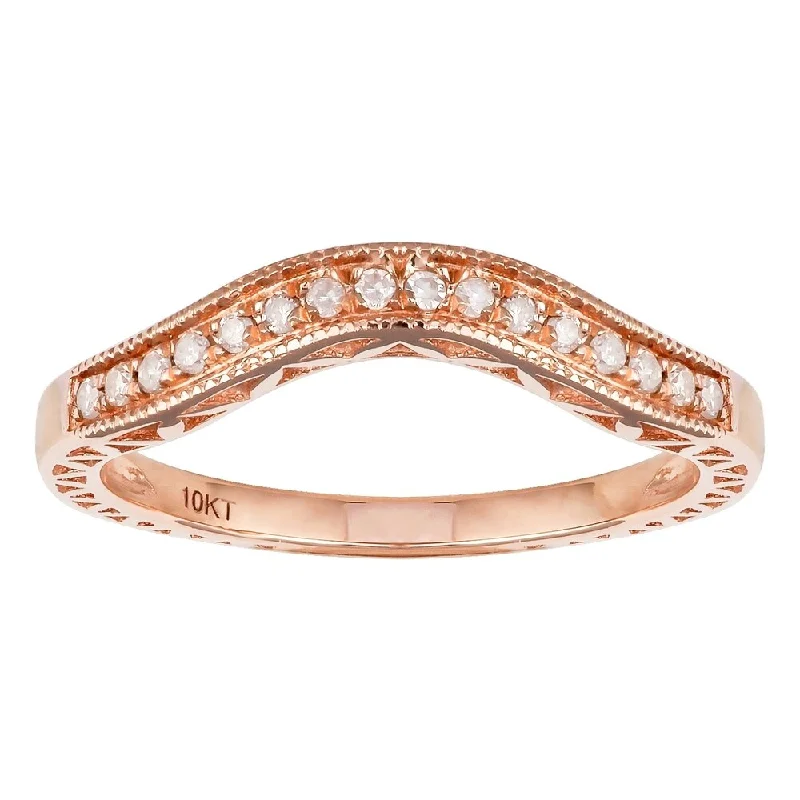 Viducci 10k Rose Gold 1/6ct Curved Vintage Style Diamond Band (G-H, I1-I2)