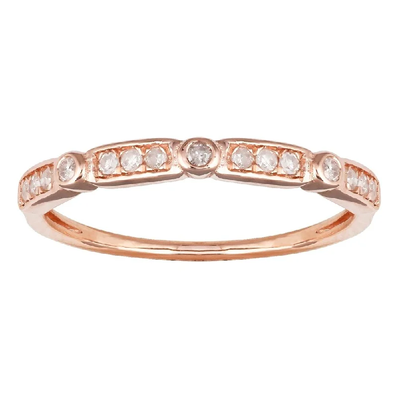 Viducci 10k Rose Gold 1/6ct TDW Pave Diamond Vintage-styled Stackable Ring