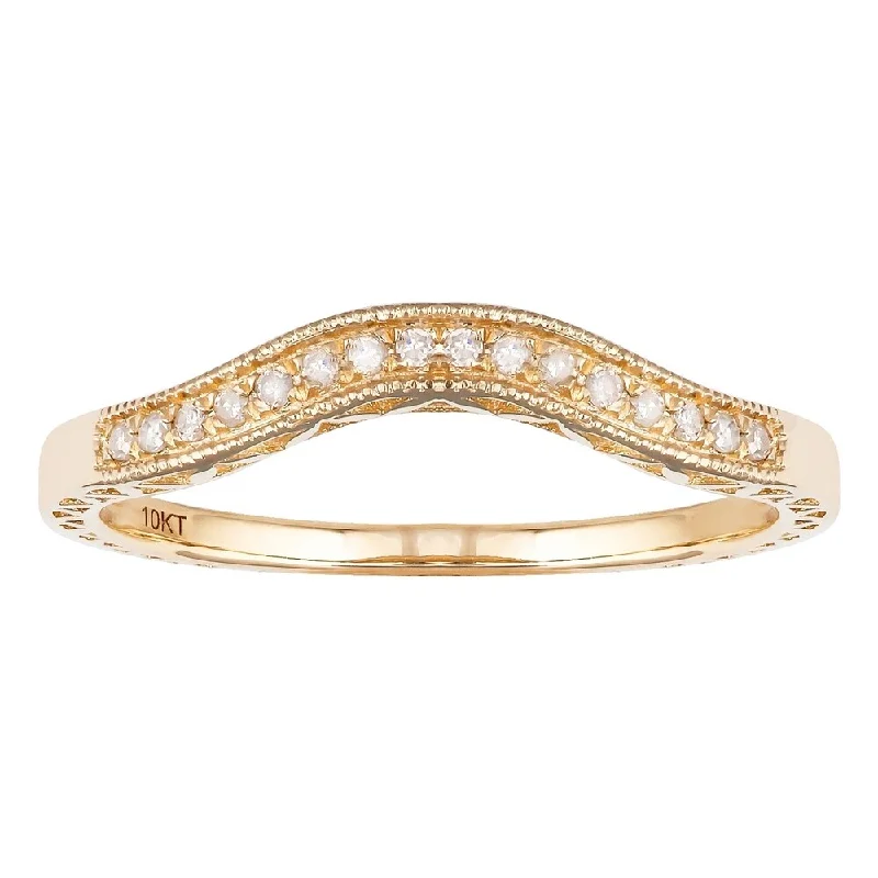 Viducci 10k Yellow Gold 1/6ct Curved Vintage Style Diamond Band (G-H, I1-I2)