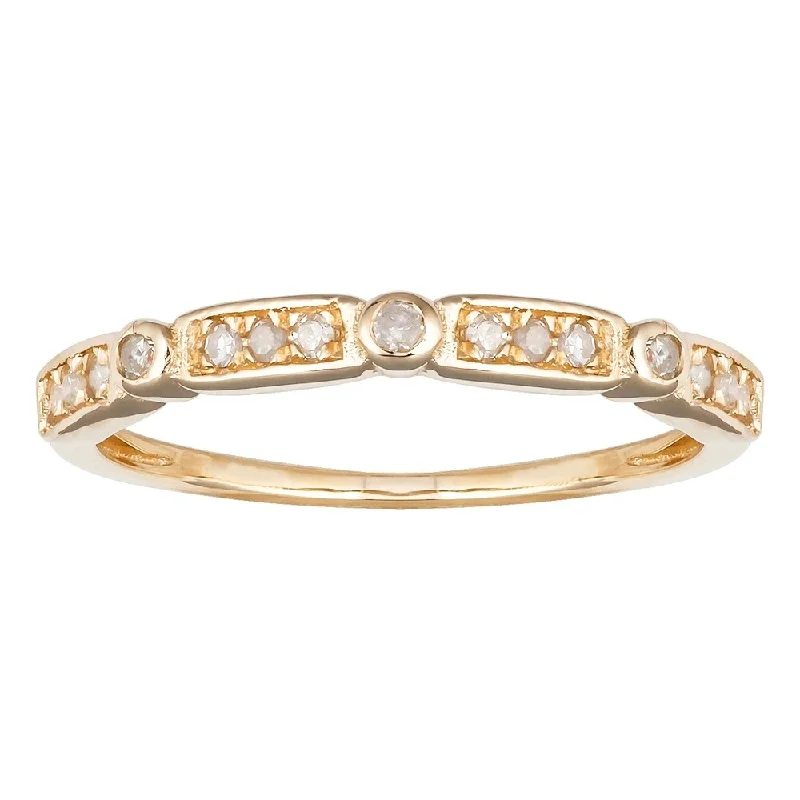 Viducci 10k Yellow Gold 1/6ct TDW Pave Diamond Vintage-styled Stackable Ring