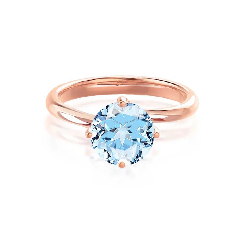 ANNORA - Chatham® Aqua Spinel 18k Rose Gold Twist Solitaire Ring