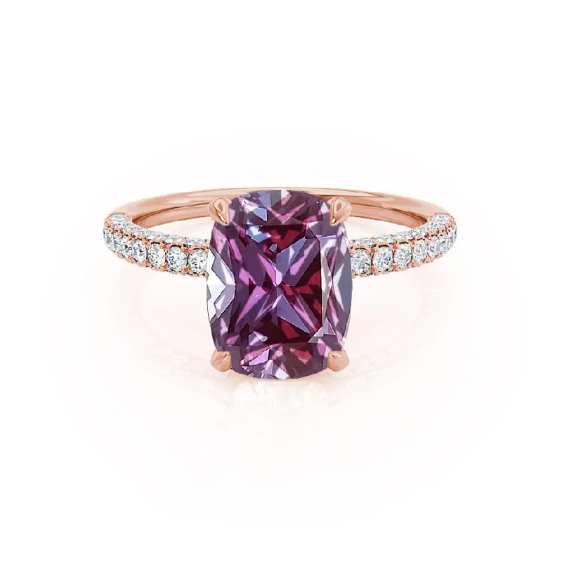 COCO - Chatham® Elongated Cushion Cut Alexandrite 18k Rose Gold Petite Hidden Halo Triple Pavé