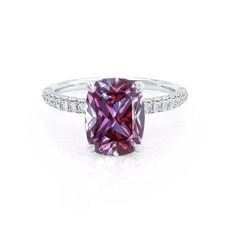 COCO - Chatham® Elongated Cushion Cut Alexandrite 18k White Gold Petite Hidden Halo Triple Pavé