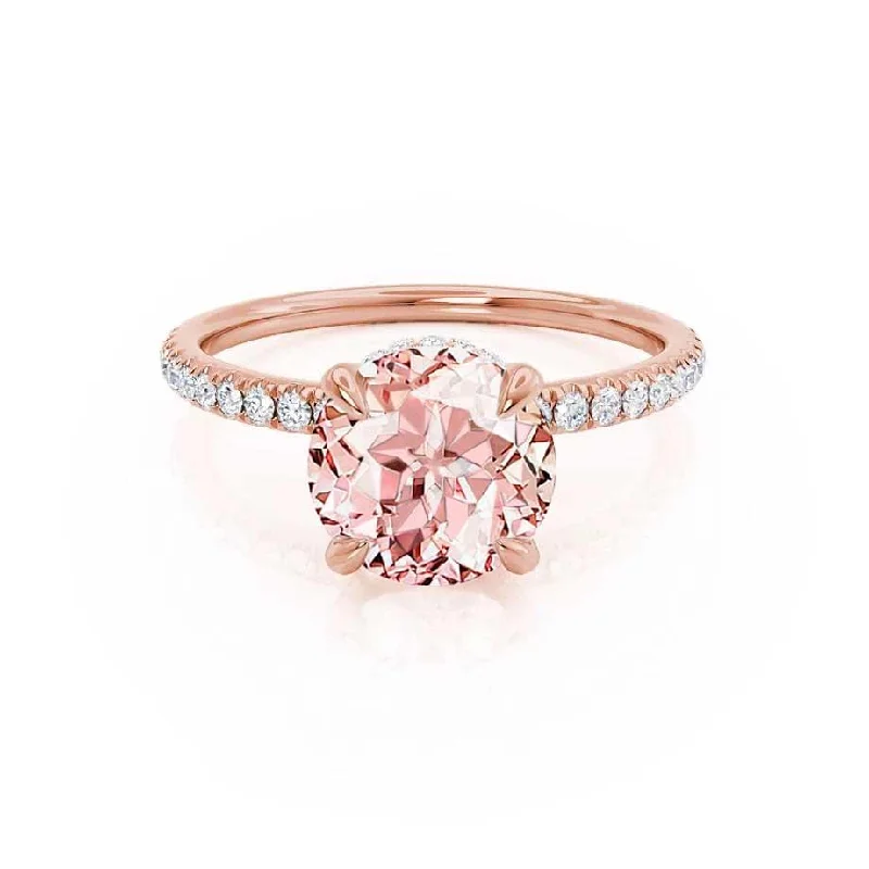 LIVELY - Chatham® Round Champagne Sapphire 18k Rose Gold Petite Hidden Halo Pavé Shoulder Set Ring