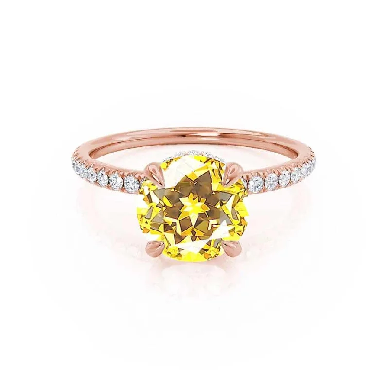 LIVELY - Chatham® Round Yellow Sapphire 18k Rose Gold Petite Hidden Halo Pavé Shoulder Set Ring