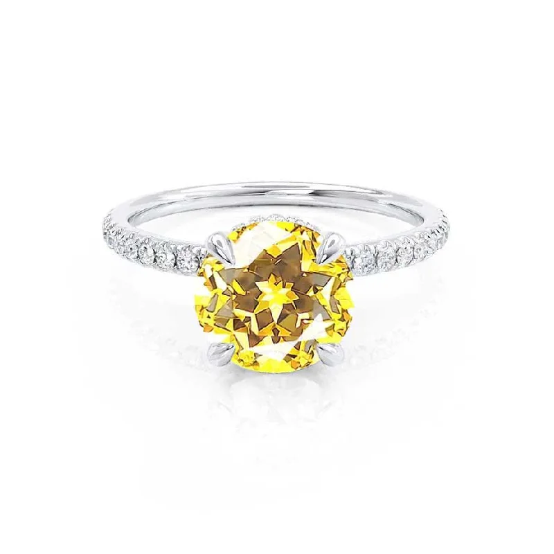 LIVELY - Chatham® Round Yellow Sapphire 18k White Gold Petite Hidden Halo Pavé Shoulder Set Ring