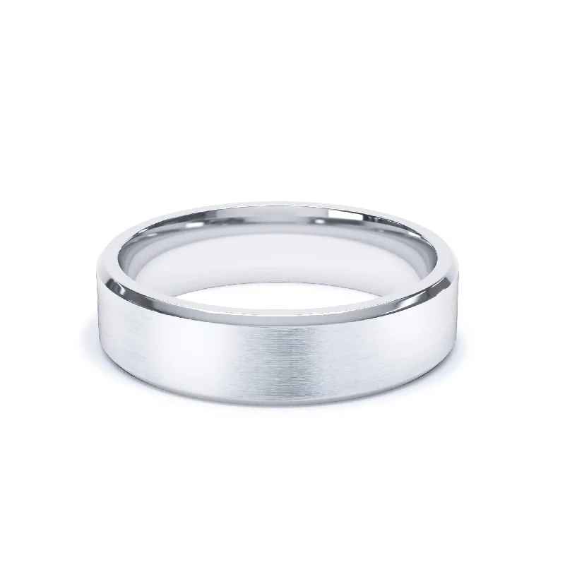 - Bevelled Edge Satin Polish Wedding Ring 9k White Gold